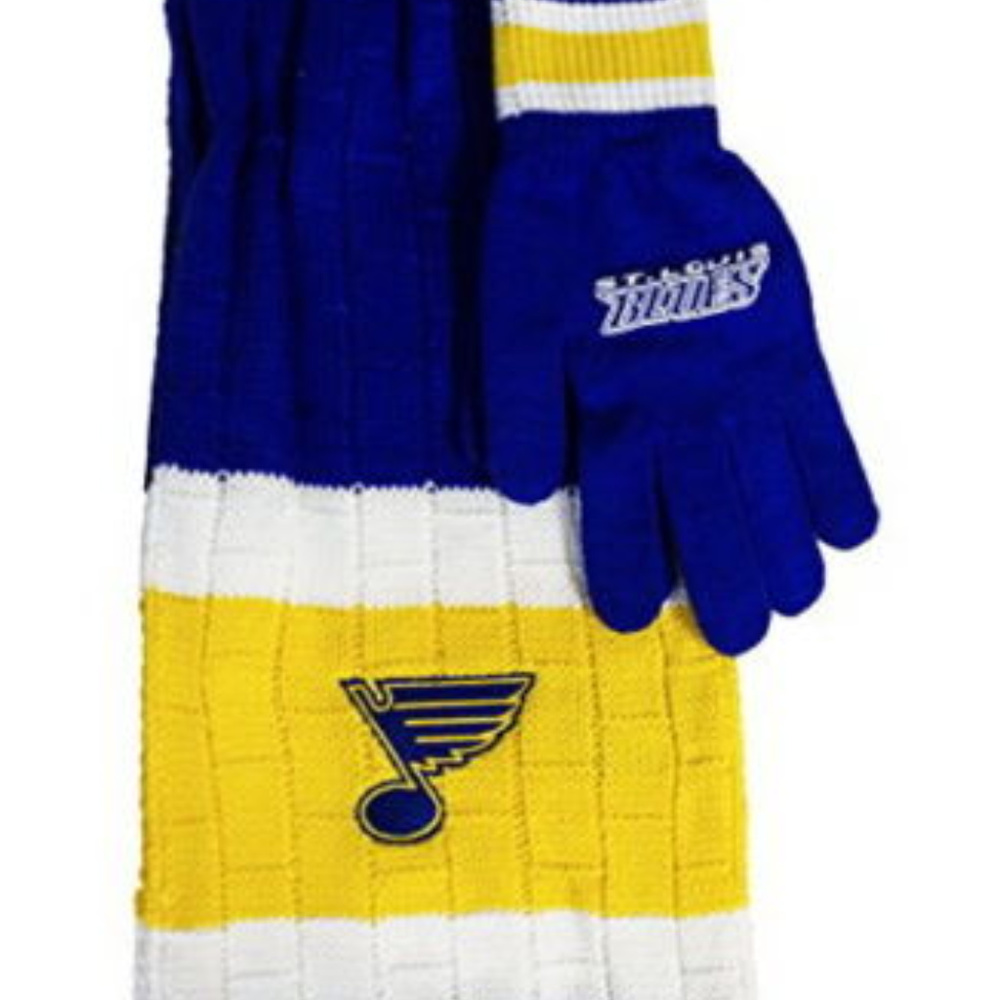 ST LOUIS BLUES TEAM KNIT SCARF AND GLOVES SET NHL New 70" BY 10"